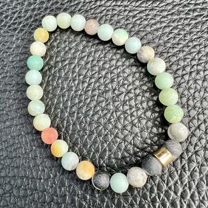 Vintage Handmade Amazonite & Gold Tone Beaded Bracelet 7”